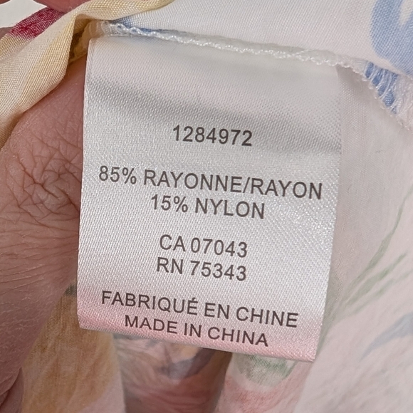 Rachel Zoe White Blue Green Floral Tea Watercolor Short Sleeve Blouse Large - Picture 12 of 12